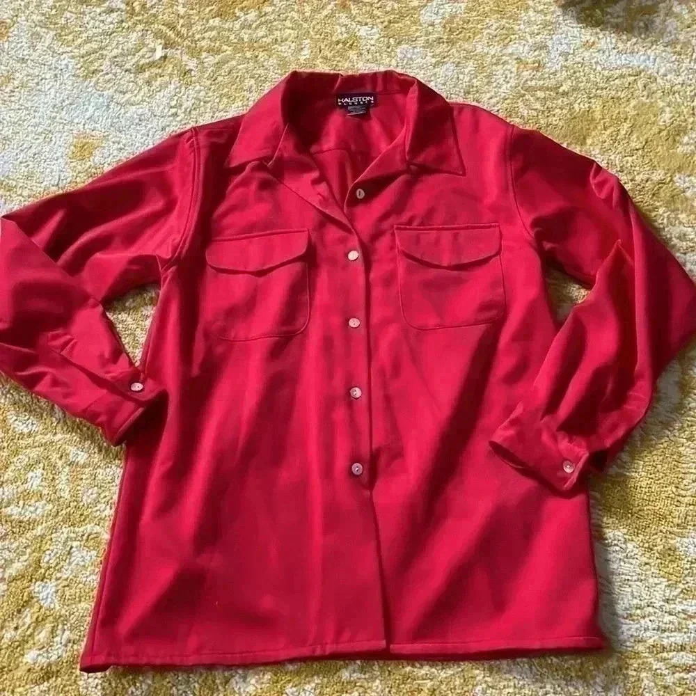 Halston blouse polyester, silky genuine vintage designer 10